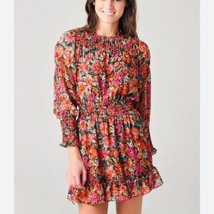 Misa LA Marin Floral Long Sleeve Mini Dress Size XS